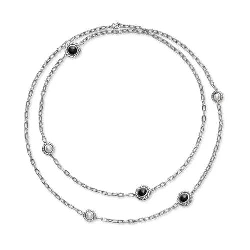 Pearl Classics Station Chain Necklace in Sterling Silver with Black Onyx, 4mm, 36"