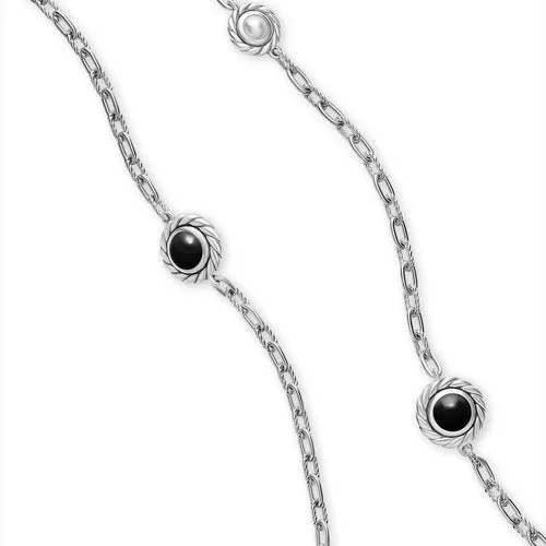 Pearl Classics Station Chain Necklace in Sterling Silver with Black Onyx, 4mm, 36"