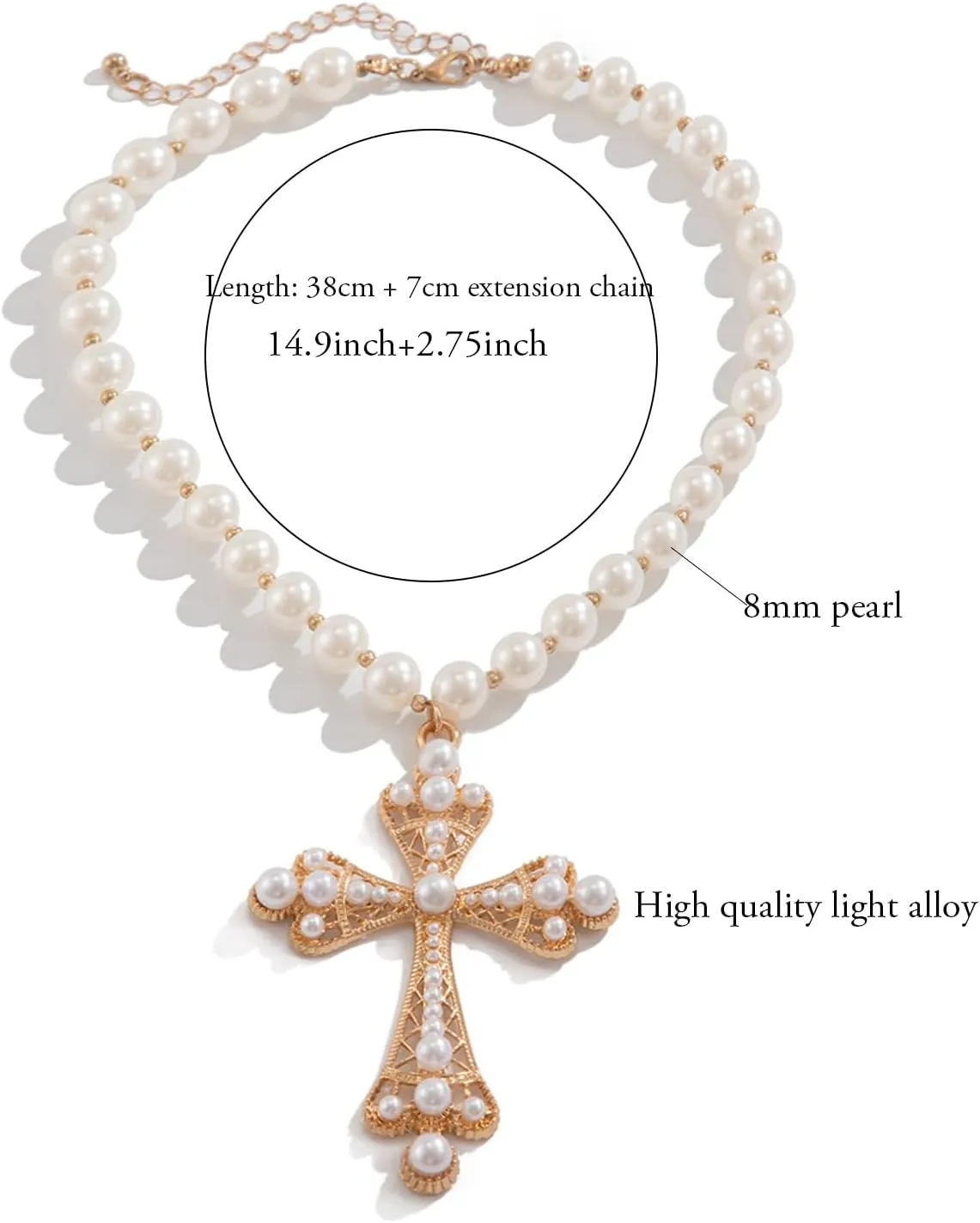 Pearl Cross Necklace Big Cross Pendants Necklaces for Women Chunky Pearl Necklace Gothic Cross Necklace Punk Vintage Cross Jewelry Women