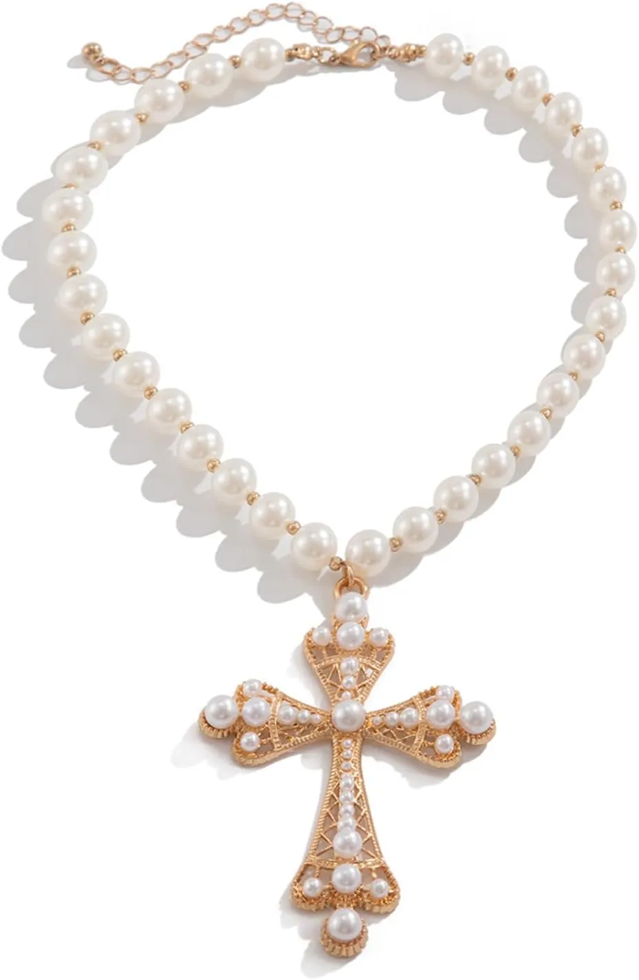 Pearl Cross Necklace Big Cross Pendants Necklaces for Women Chunky Pearl Necklace Gothic Cross Necklace Punk Vintage Cross Jewelry Women