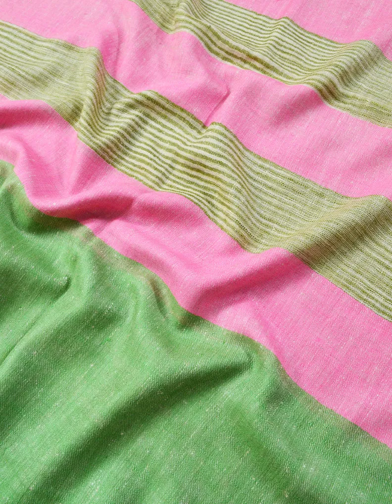 Pink and Parrot Green Striped Pashmina Stole 7276