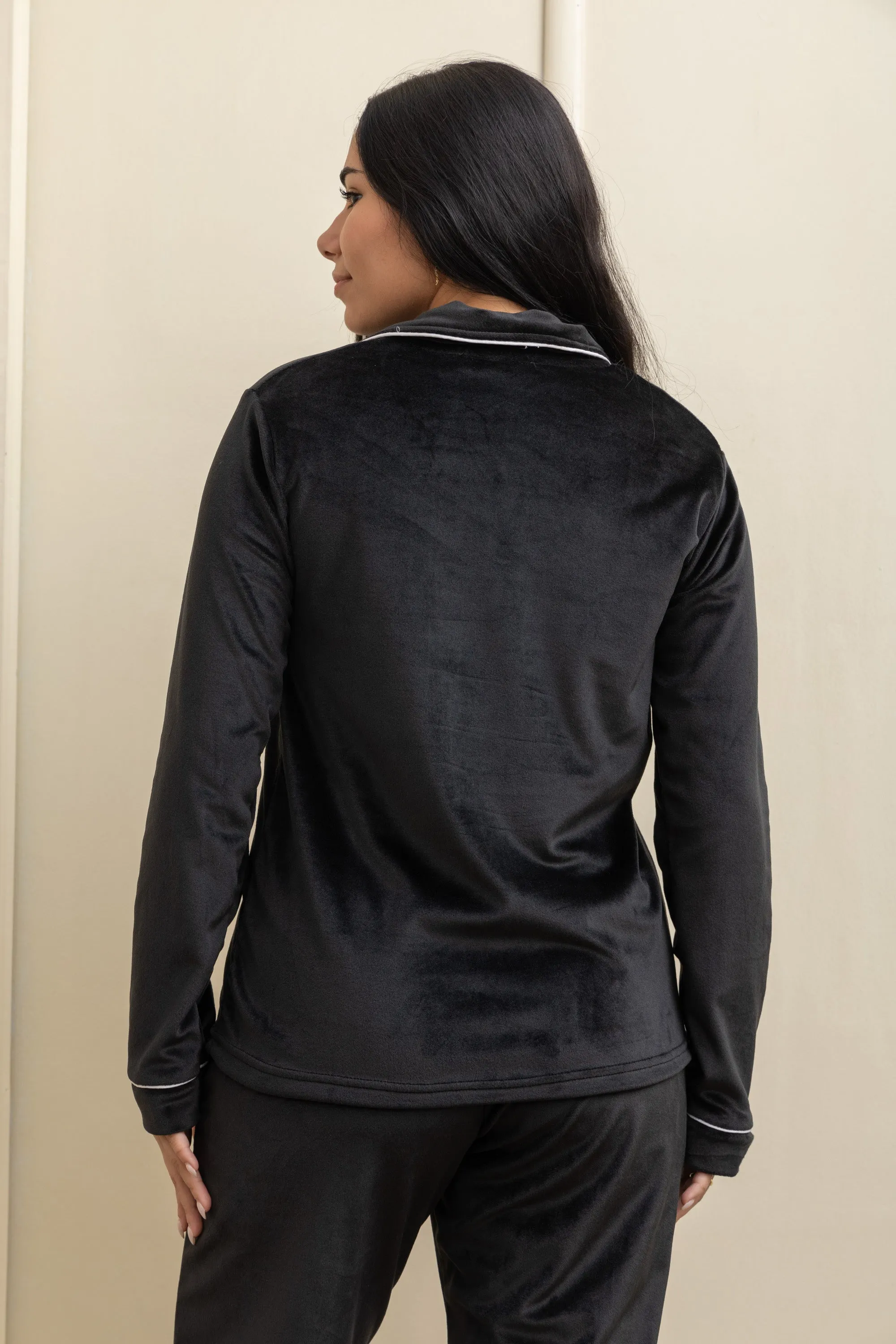 Plain Black Velvet-Touch Pajama