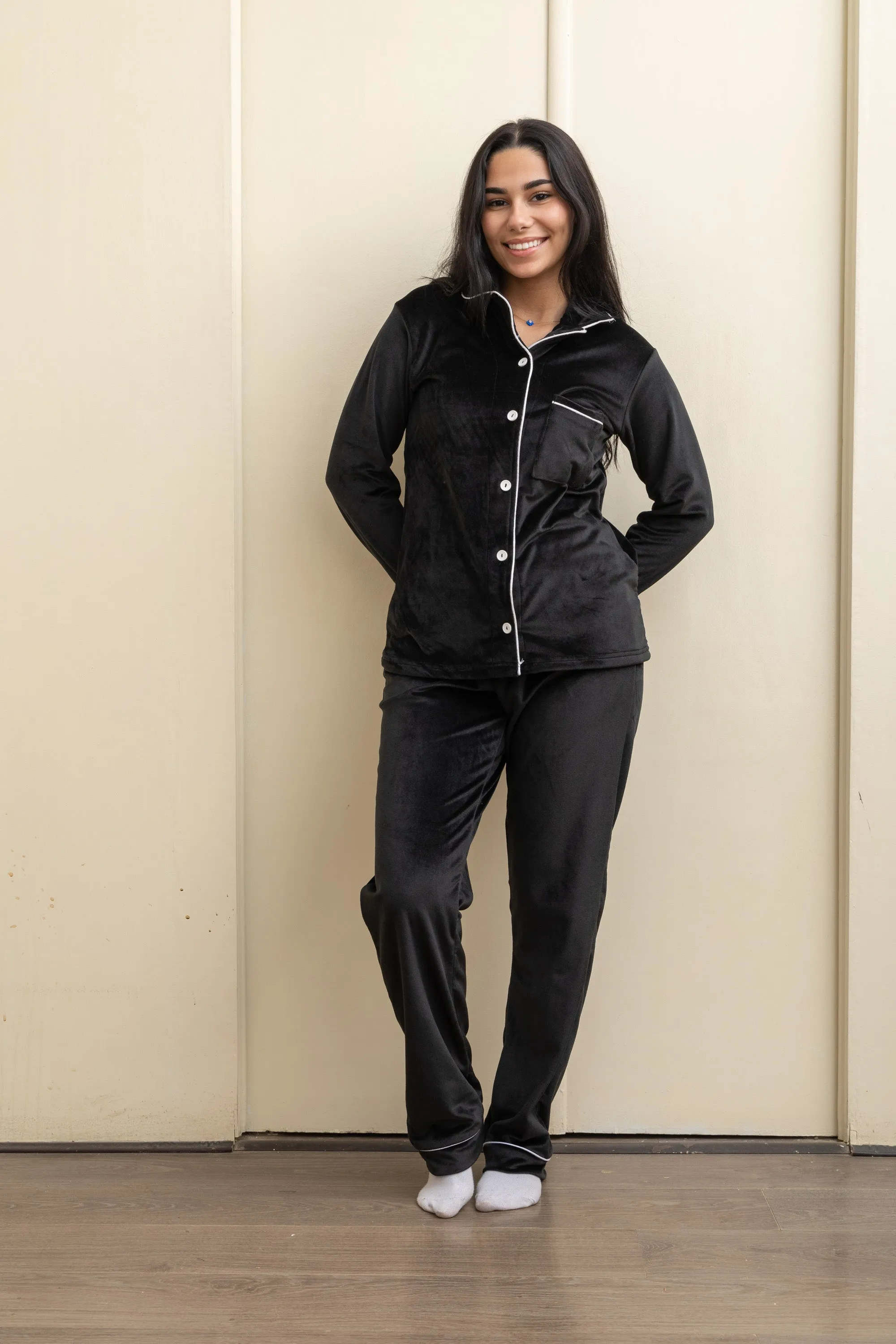 Plain Black Velvet-Touch Pajama