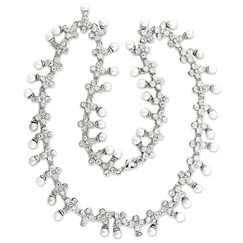 Rhodium Brass Necklace with Synthetic Pearl in White for Women Style 7X405