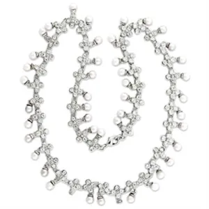 Rhodium Brass Necklace with Synthetic Pearl in White for Women Style 7X405