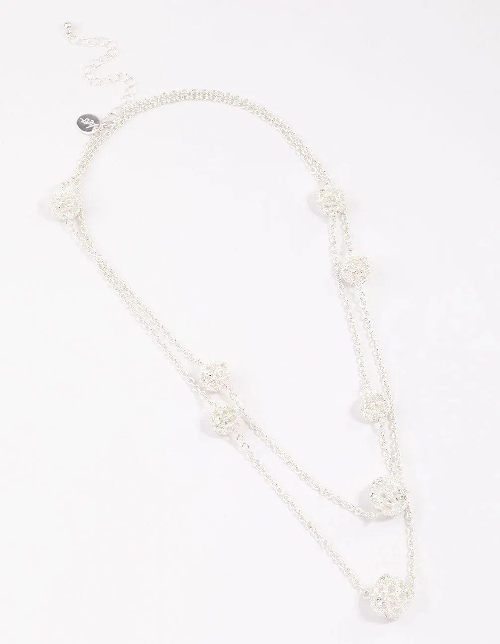Rhodium Decorative Diamante Long Necklace
