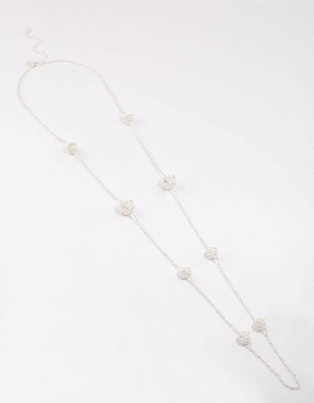 Rhodium Decorative Diamante Long Necklace