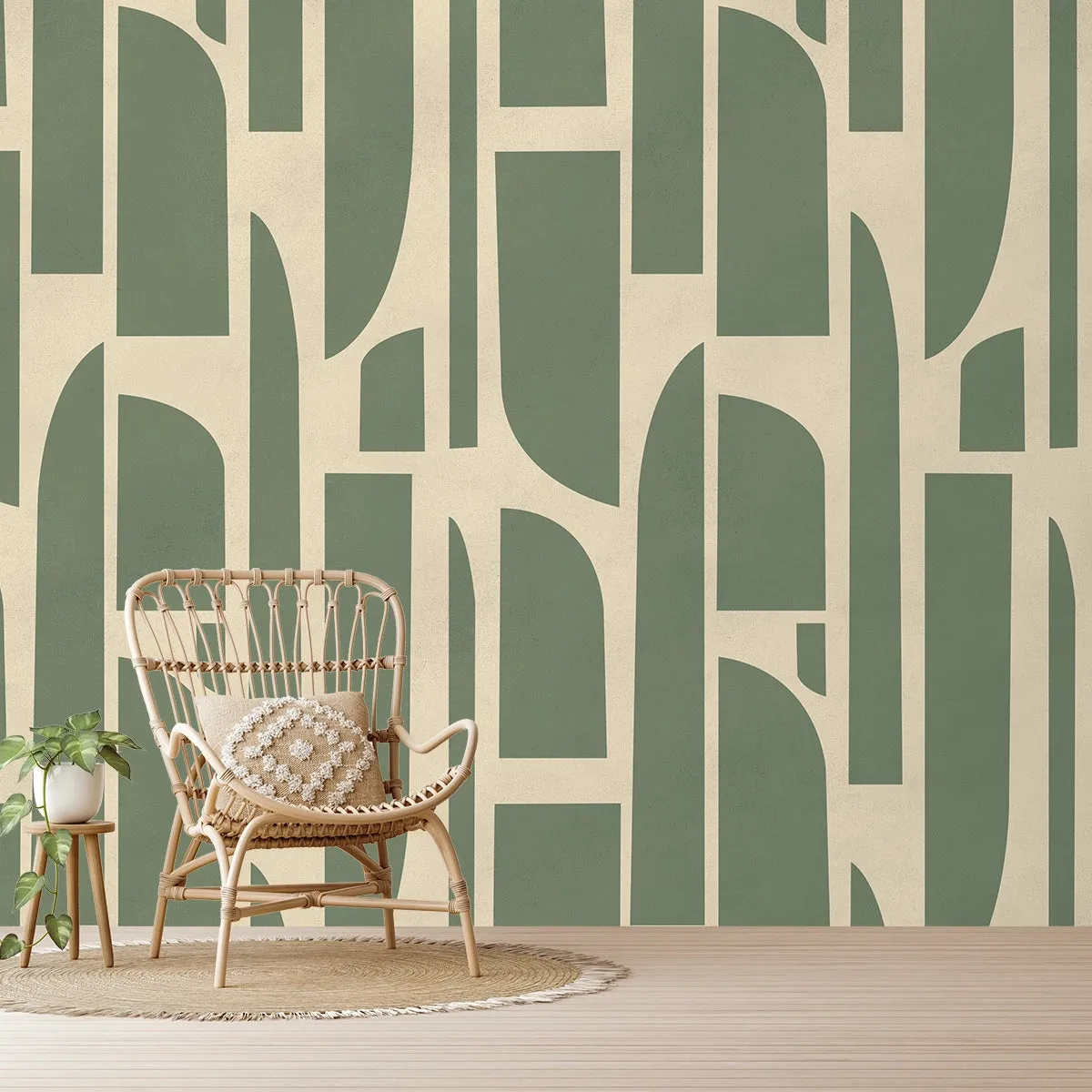 Rhythms Abstract Theme Modern Room Wallpaper, Green Color