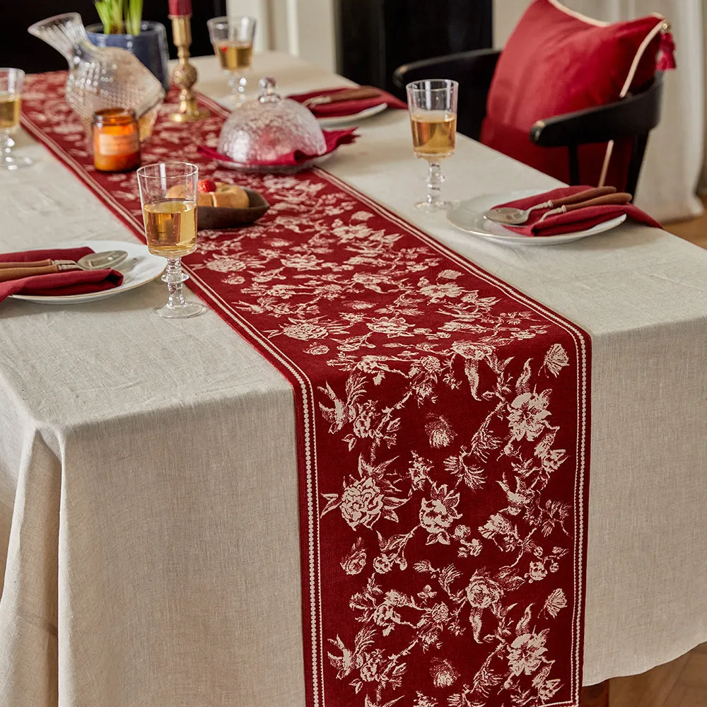 Ruby Oriental Red Floral Tassel Custom Table Runner