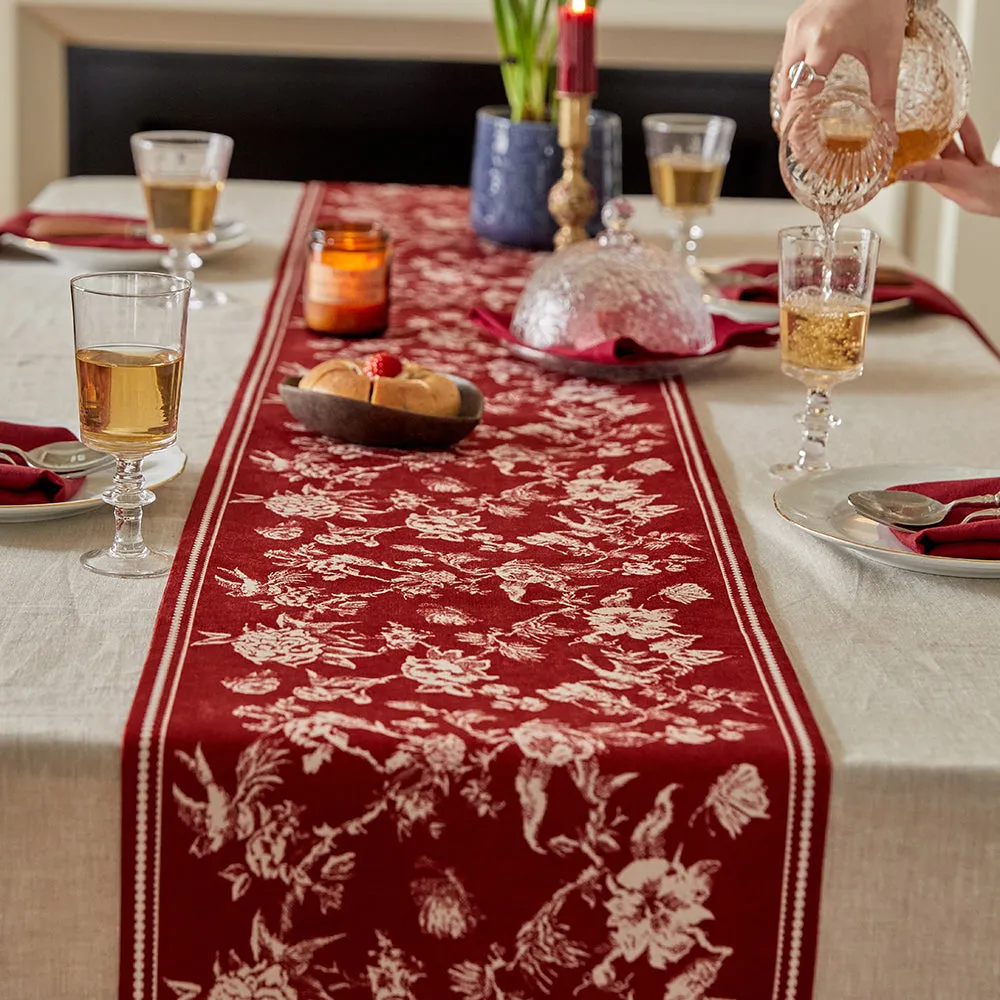 Ruby Oriental Red Floral Tassel Custom Table Runner