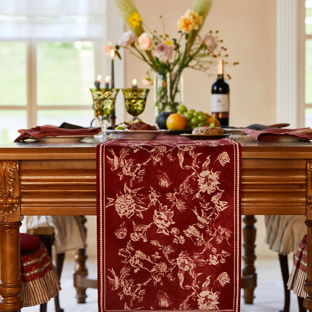Ruby Oriental Red Floral Tassel Custom Table Runner