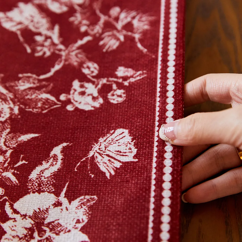 Ruby Oriental Red Floral Tassel Custom Table Runner