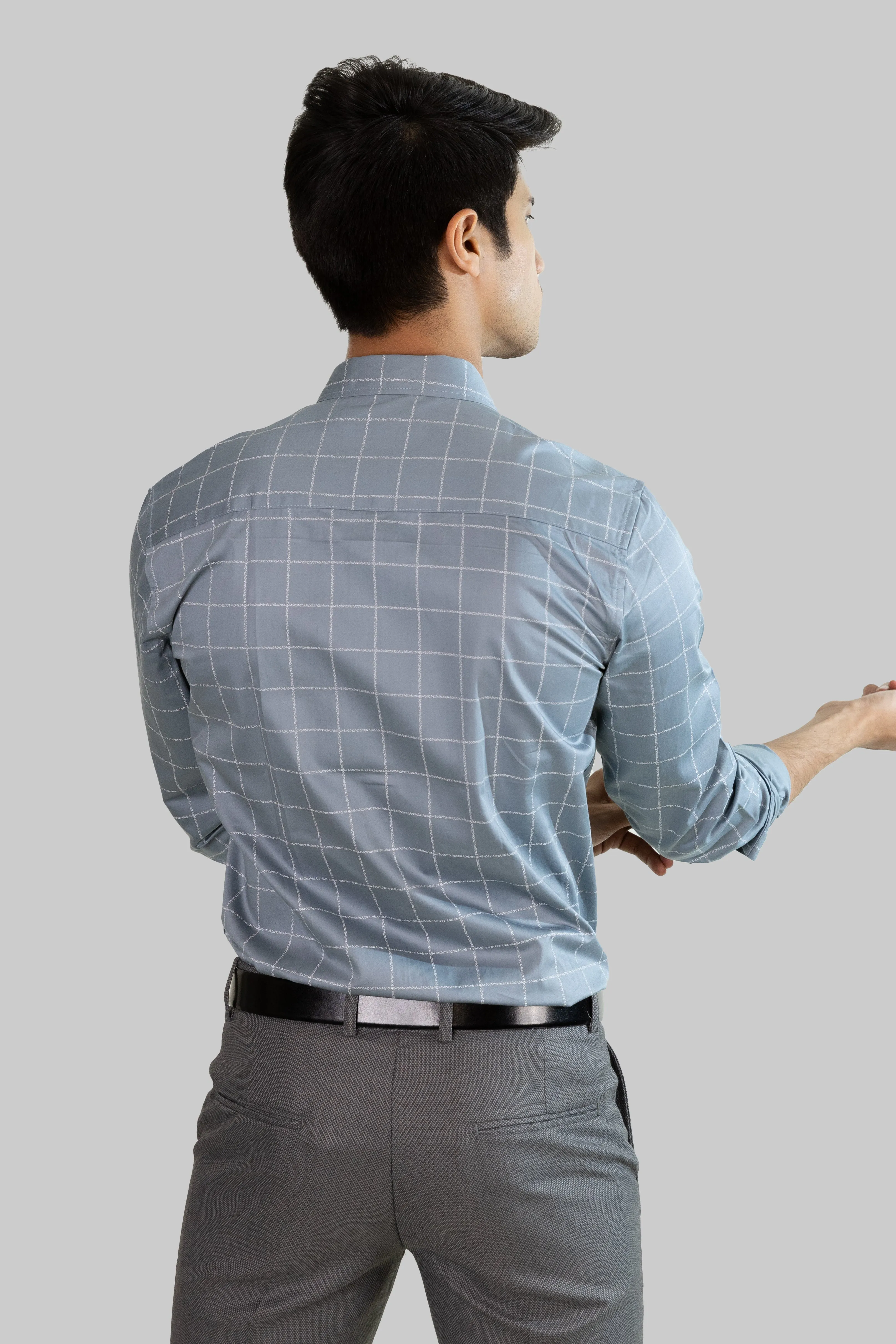 Satin Grid Shirt - Sky Blue