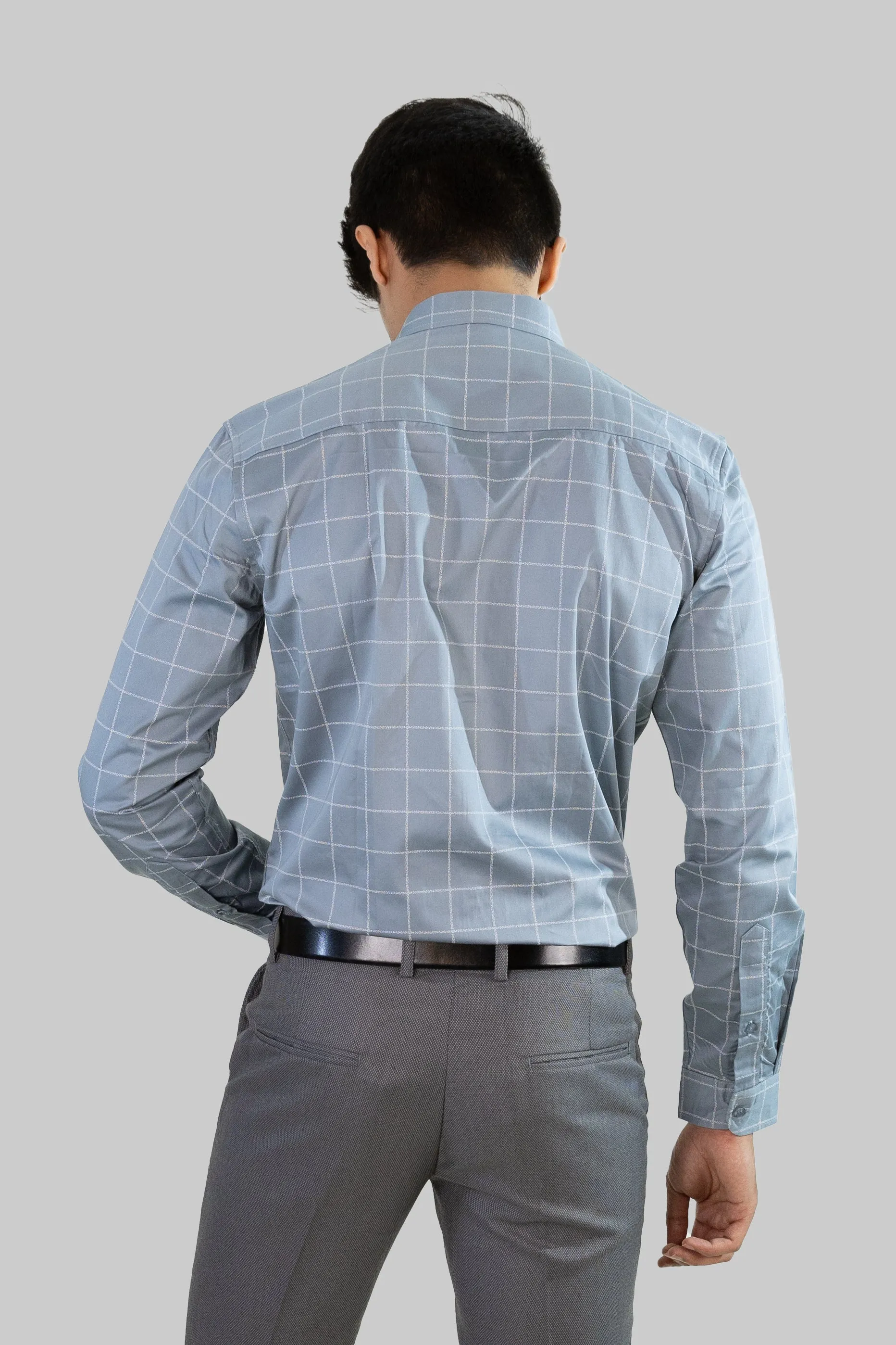 Satin Grid Shirt - Sky Blue