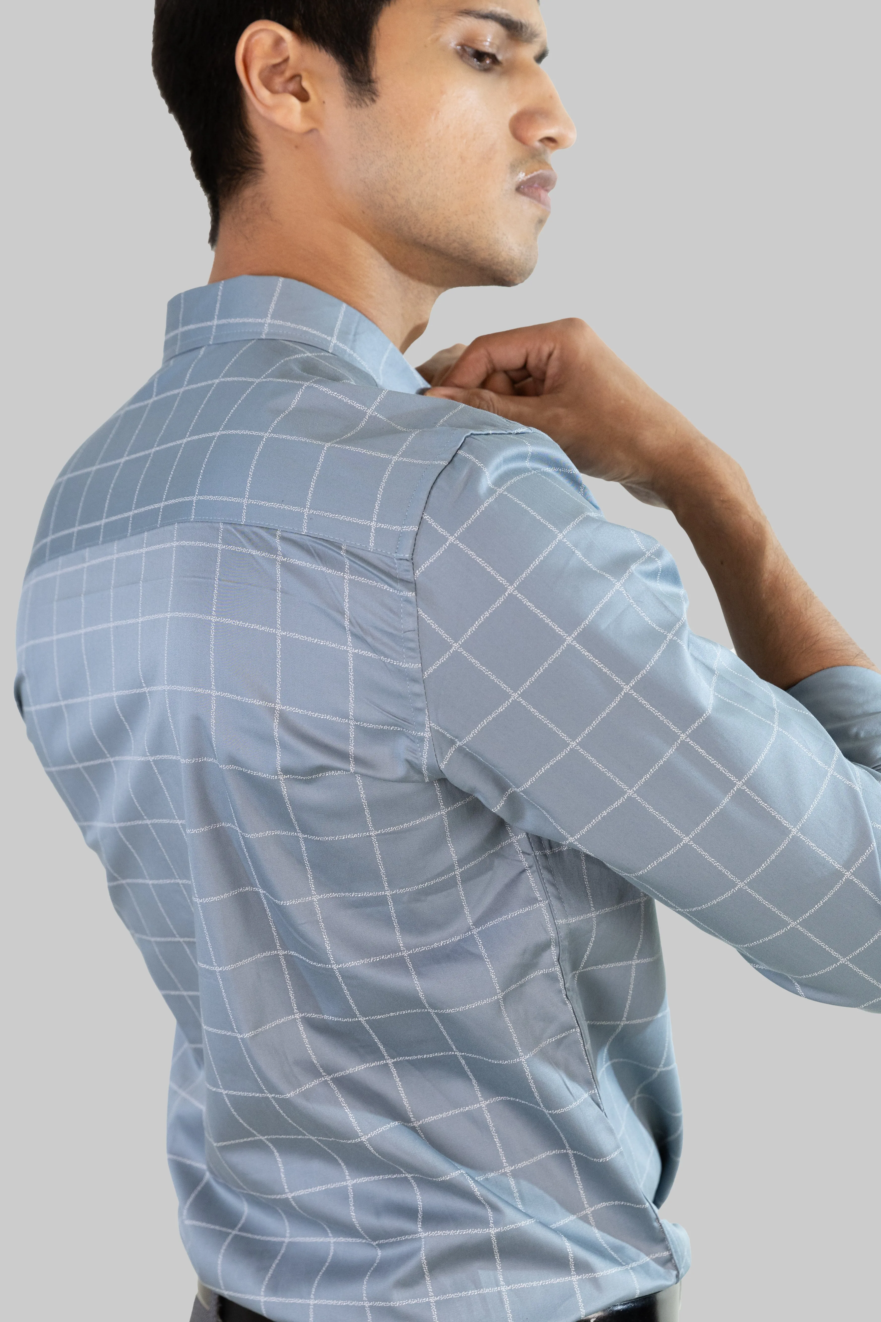 Satin Grid Shirt - Sky Blue