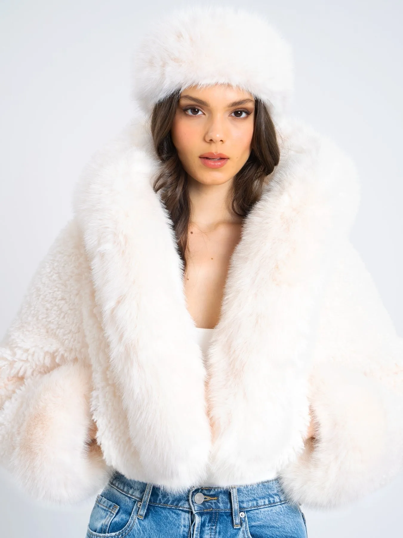 Sienna - White Cropped Faux Fur Jacket