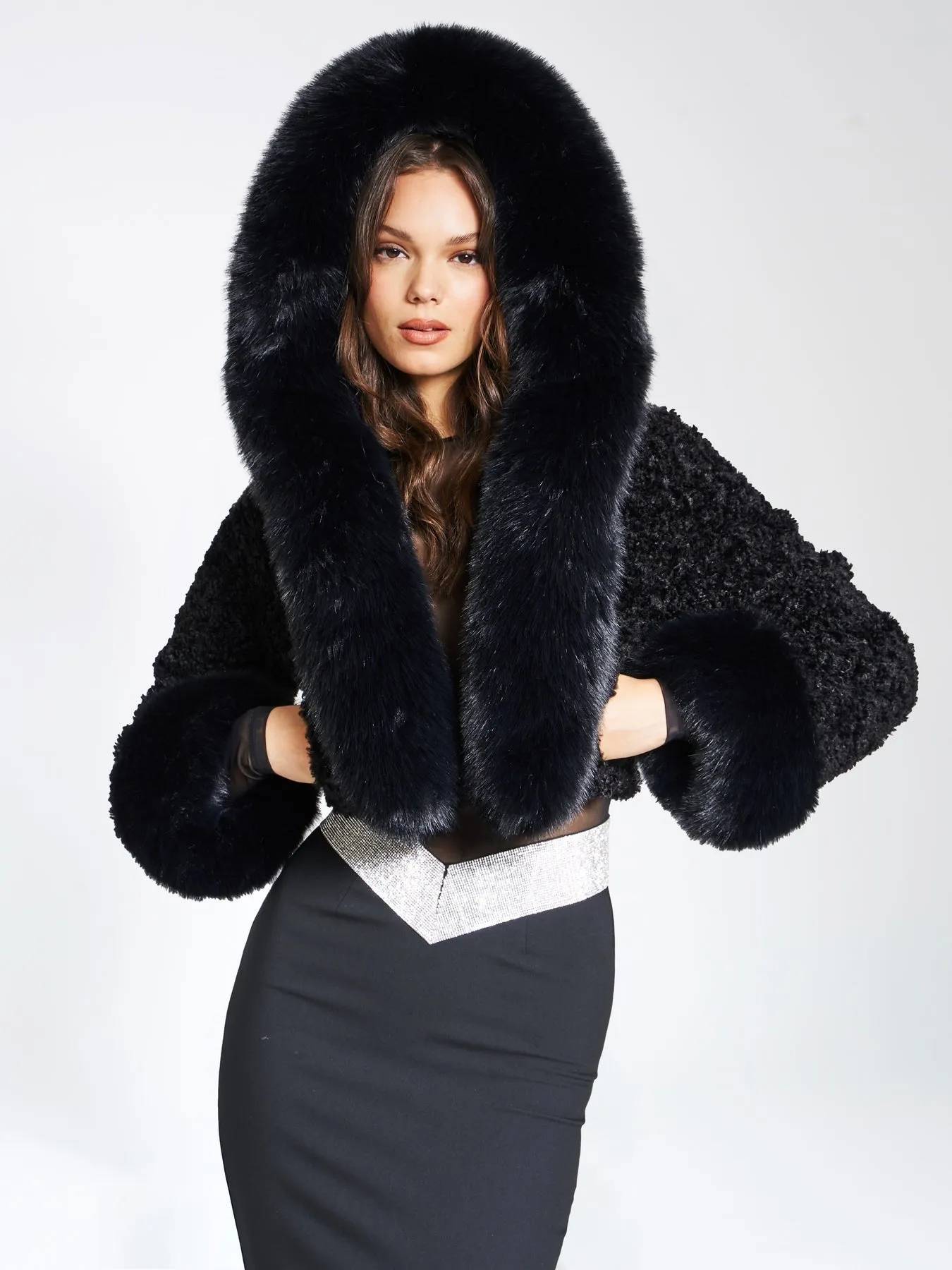 Sienna - White Cropped Faux Fur Jacket