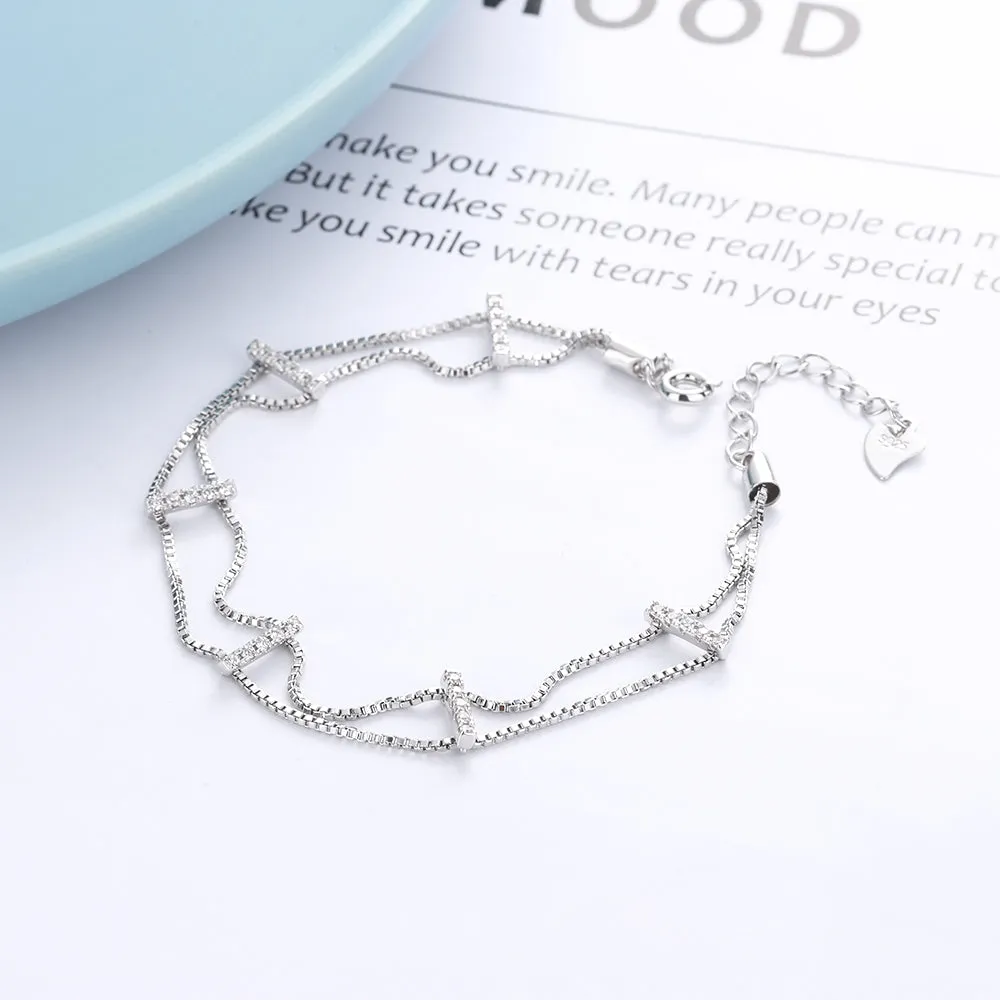 Sterling Silver Double Layer Bracelet with Swarovski Crystals