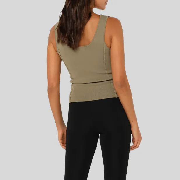 Stretch Knit Square Neck Tank Top - Sage