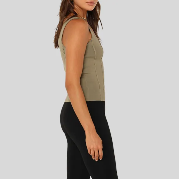 Stretch Knit Square Neck Tank Top - Sage