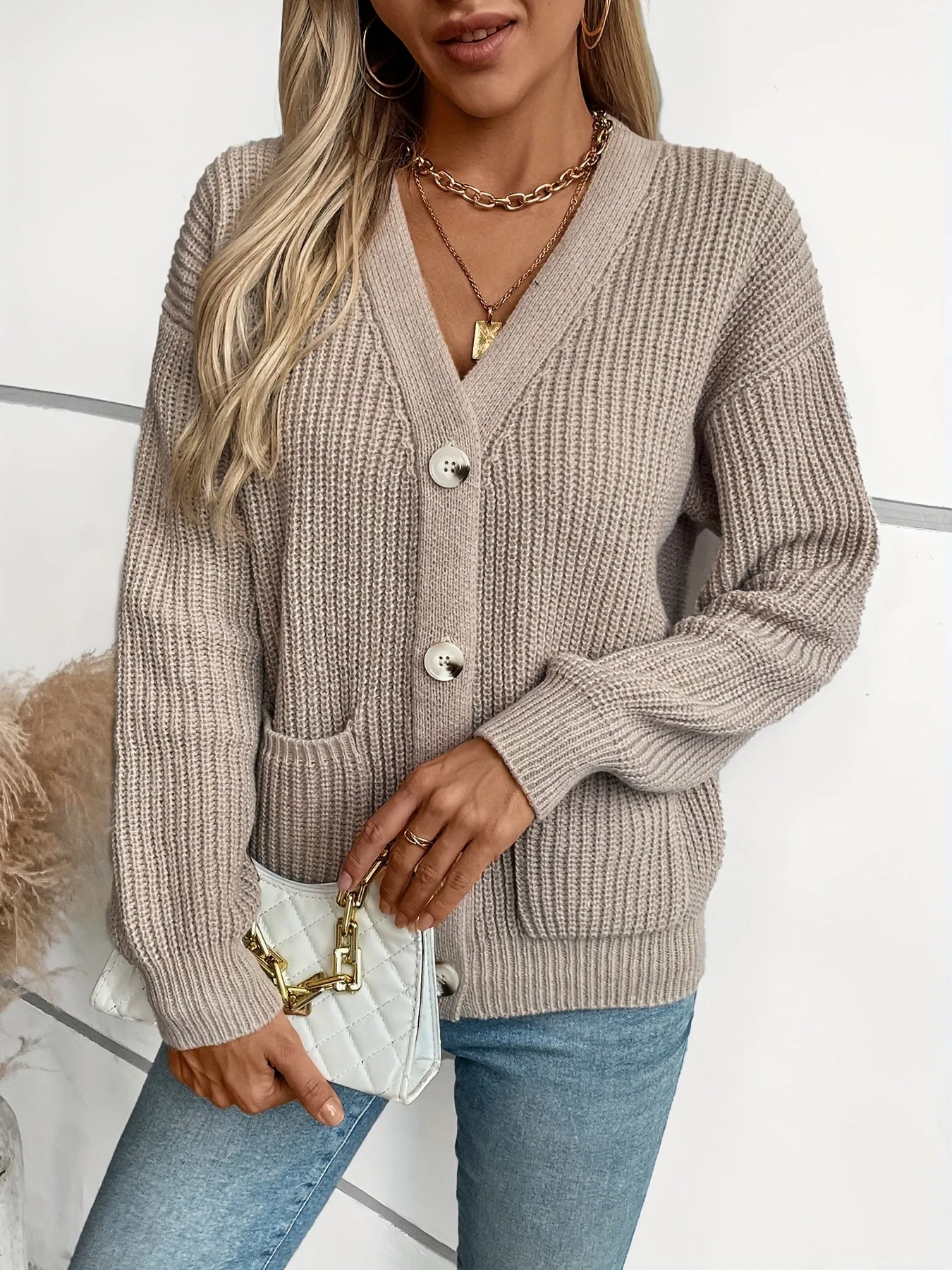 Stylish Warm Drop Shoulder Wool Knitwear Cardigan for Women | Comfortable Streetwear