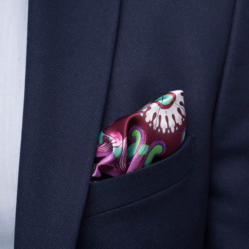 The Majolica of Taormina Green and Purple Silk Pocket Square