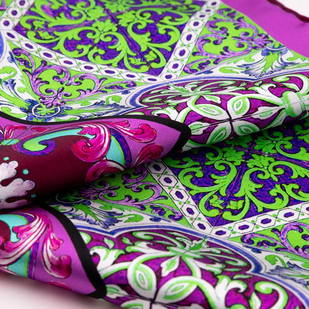 The Majolica of Taormina Green and Purple Silk Pocket Square