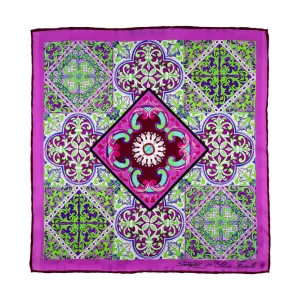 The Majolica of Taormina Green and Purple Silk Pocket Square