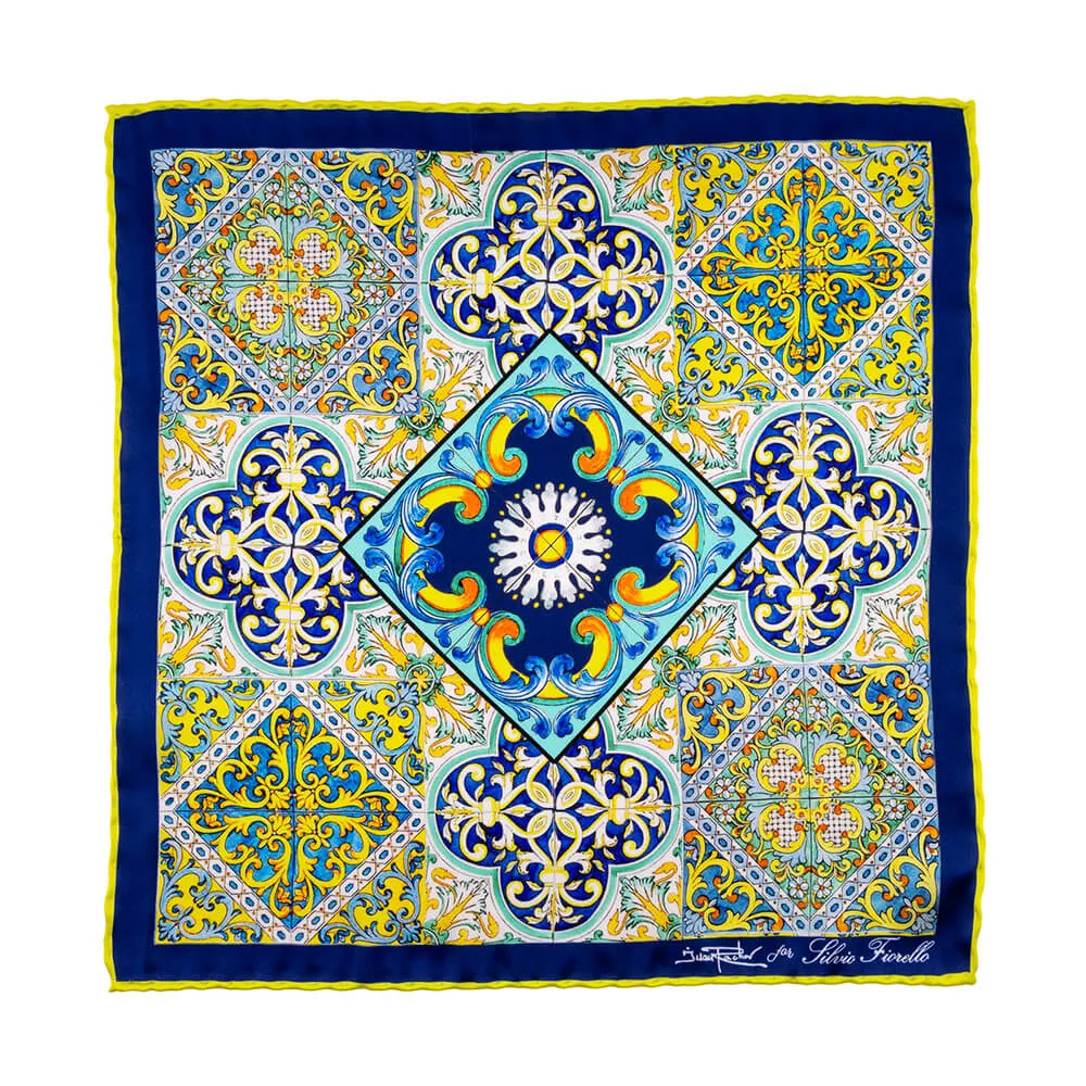 The Majolica of Taormina Yellow and Blue Silk Pocket Square