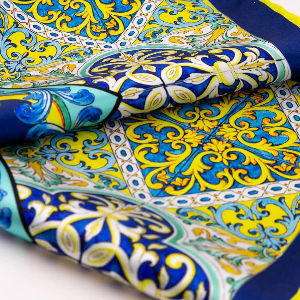 The Majolica of Taormina Yellow and Blue Silk Pocket Square