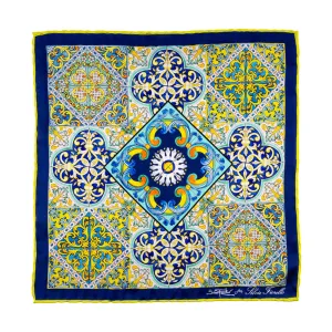 The Majolica of Taormina Yellow and Blue Silk Pocket Square