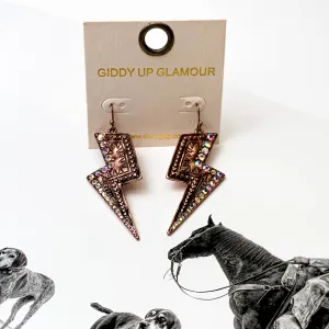 Thunderstruck Copper Tone Earrings with AB Crystal Accents