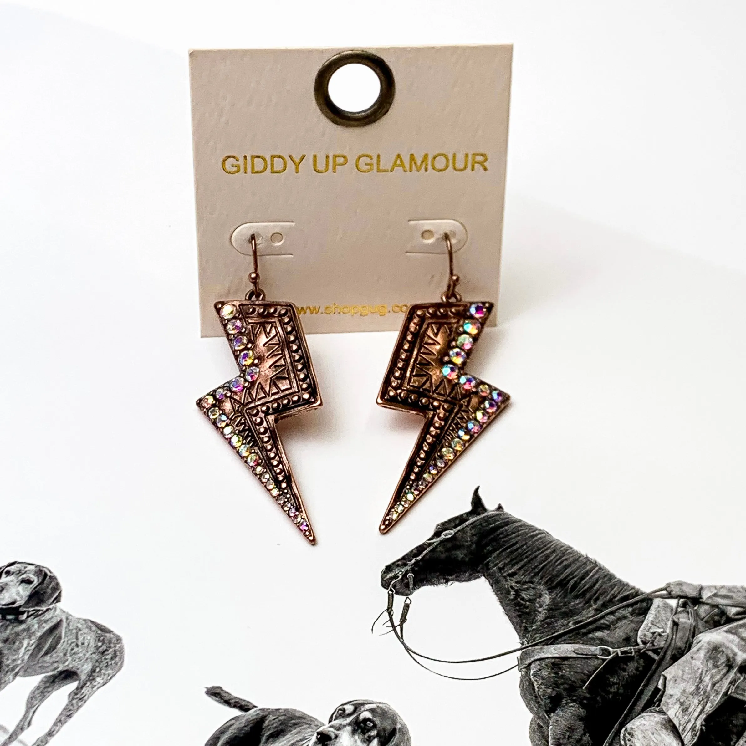Thunderstruck Copper Tone Earrings with AB Crystal Accents