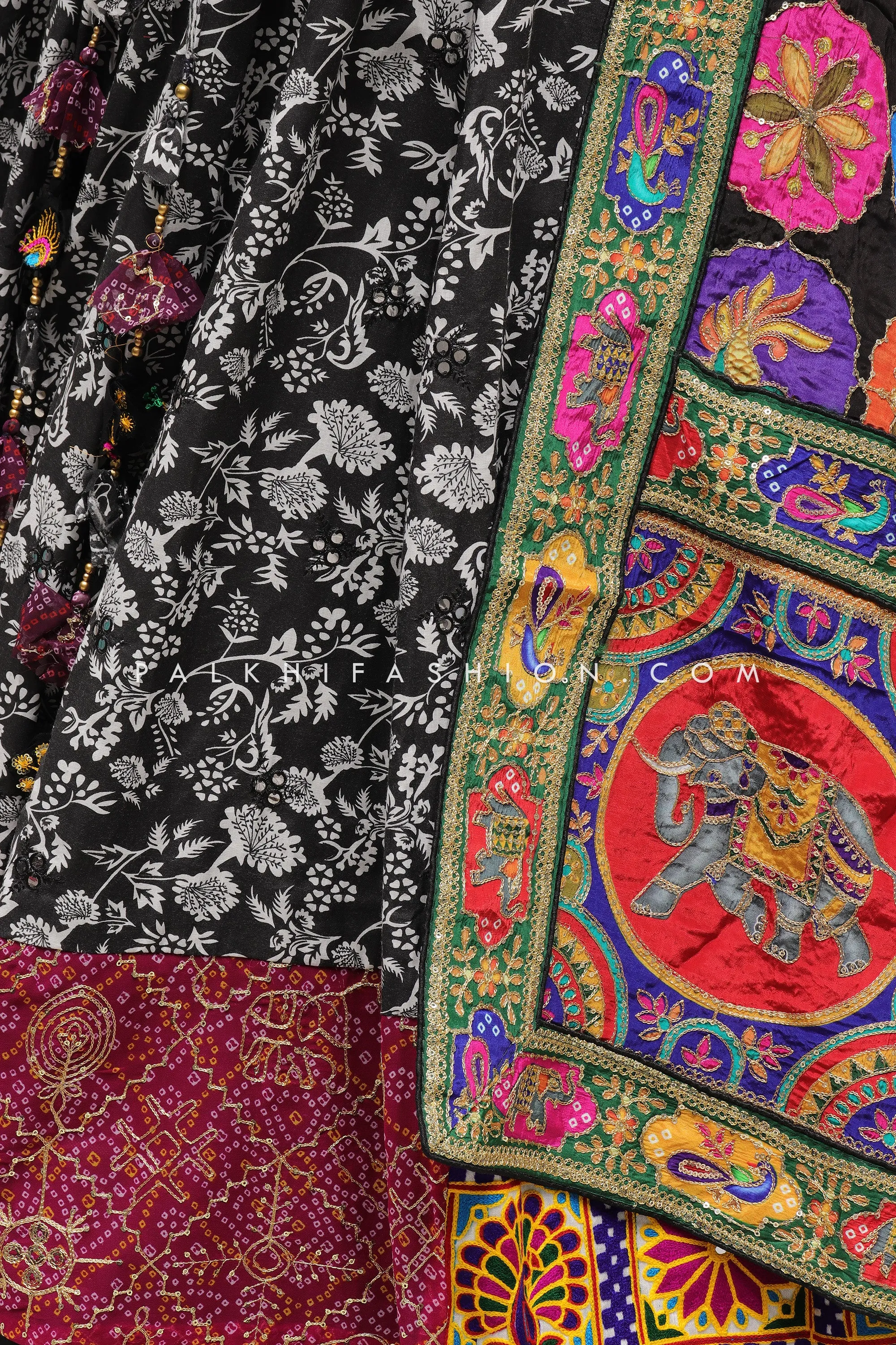 Vintage Black Navratri Chaniya Choli Set With Hand-Embroidered Dupatta