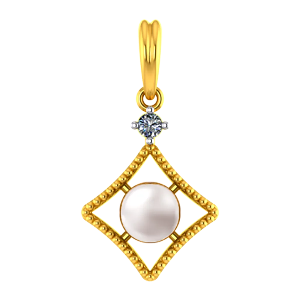 Window-frame Shaped 18k Diamond Pendant With A Pearl In The Centre And A Diamond Stud