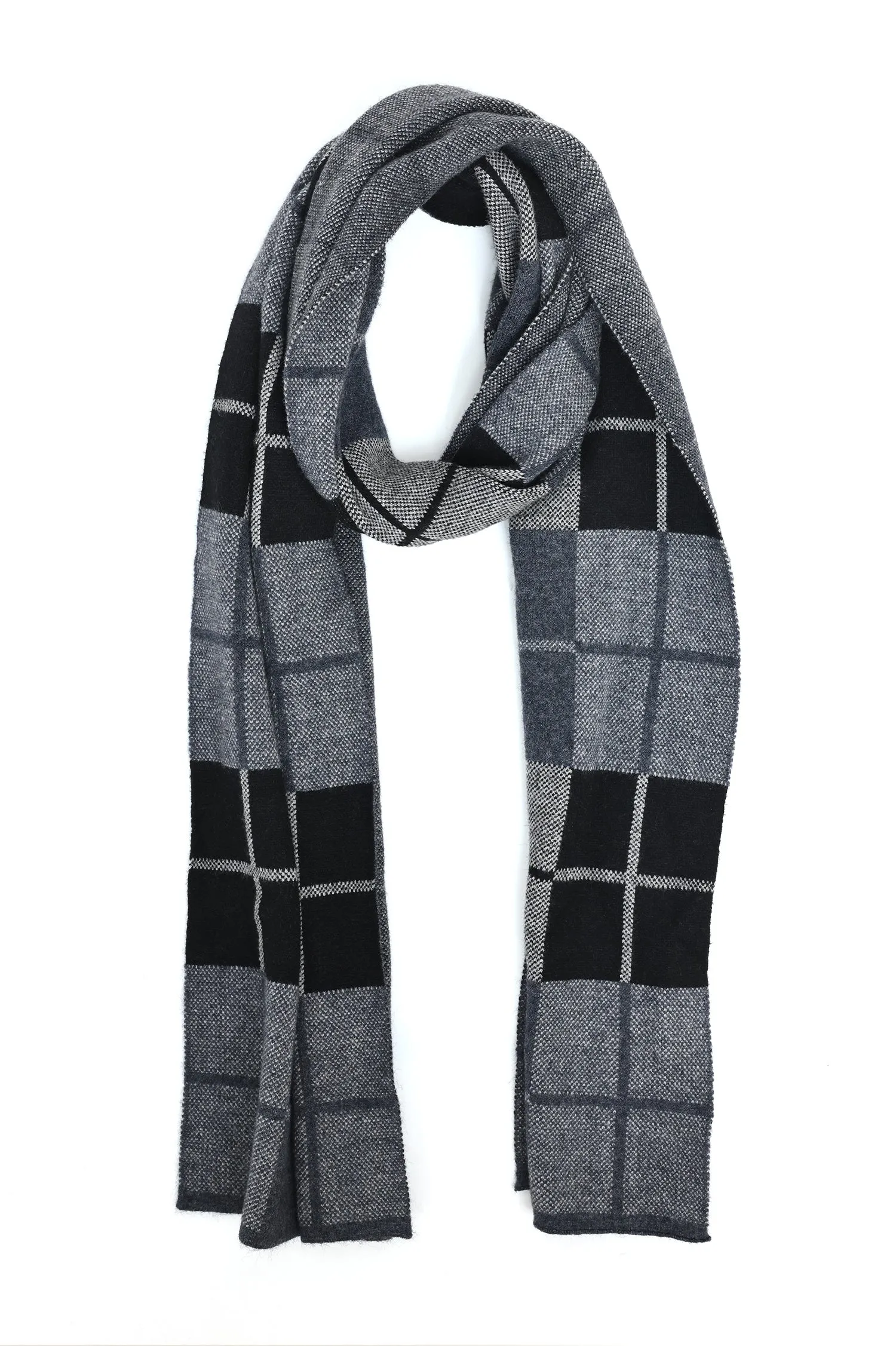 WINDOWPANE CHECK SCARF-BLACK