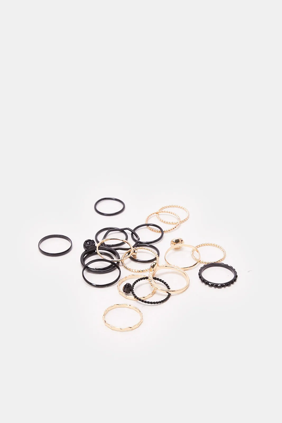Women Gold And Black Embellished Ring Set (20 Piece)