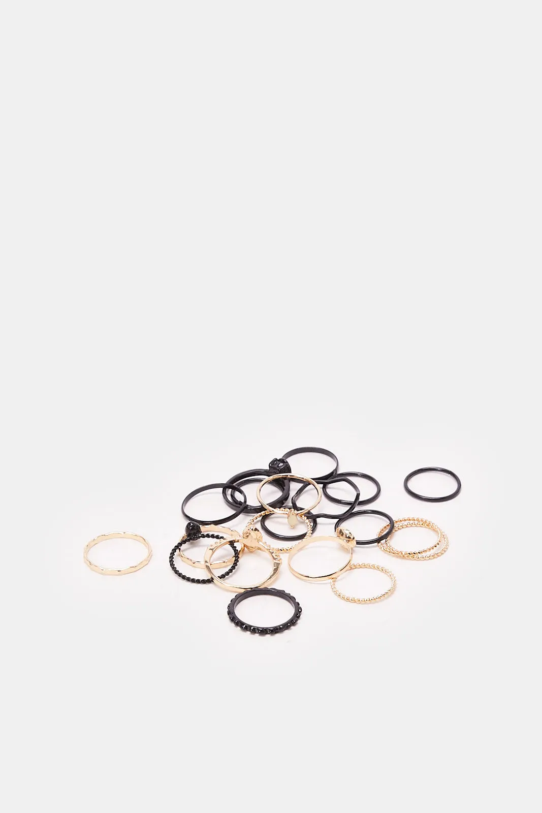 Women Gold And Black Embellished Ring Set (20 Piece)