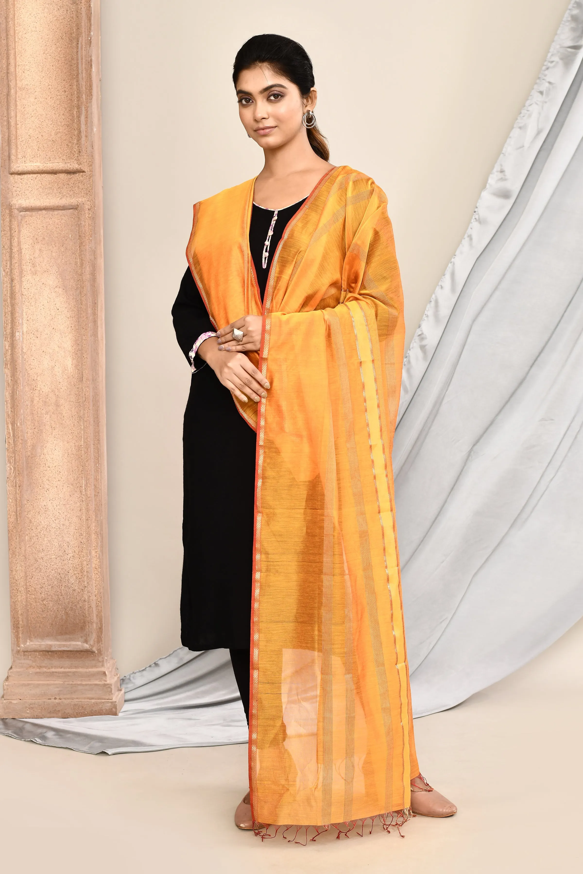 Yellow Maheshwari Dupatta